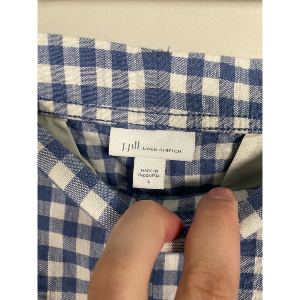 J.Jill Linen Stretch Blue and White Gingham Pull On Pants Size Large - Picture 7 of 9